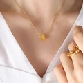 French geometric gold necklace with square yellow zircon pendant worn by female model - Yellow/November