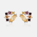 925 silver stud earrings with colorful pink yellow and brown zircon gemstones - 925 Silver / Platinum-943