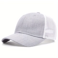 Classic grey baseball mesh trucker hat with breathable white net and solid curved brim - Adjustable / White (Gray Fabric White Mesh)