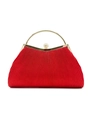Elegant red pleated evening clutch bag with golden handle and rhinestone clasp - Red