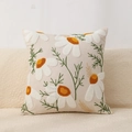 Boho tufted square cushion cover featuring orange and white daisy embroidery on beige fabric - Style 5 (Daisy Embroidery)