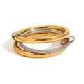 Interlocked 18K gold and silver rings with cubic zirconia and multi-layer band design - US 6 / Three-Layer Middle Diamond Ring-Two-tone 2