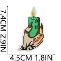 Embroidered witch candle patch with green flame and orange details, size 7.4x4.5cm - Magic Candle