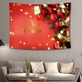 Arazzo natalizio rosso con scritte dorate Merry Christmas e decorazioni festive - 150x130cm / Rosso Festivo Stile 3