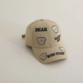 Close-up of premium khaki cotton baseball cap featuring detailed cute bear embroidery - 52-54cm (3-8 Years) / Khaki