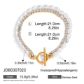 Close-up of double-layer stainless steel bracelet with pearls, rhinestones, and OT clasp - Double Layer Pearl Zirconia OT Buckle Style (JDB0307023)