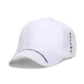 White baseball cap with black embroidered listener quote and side lettering - White