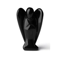 Polished natural black crystal stone angel figurine with abstract wing design on white - Obsidian