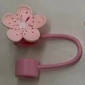Pink silicone peach blossom straw cover cap for 8-10mm reusable straws - Style 5