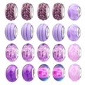 Detailed view of 20 pieces purple glass and crystal large hole beads for DIY bracelets - 20Pcs Purple Color Beads