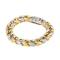 Bracelet cubain pour homme en acier bicolore or et argent avec fermoir gravé - Style Gaufré Bicolore Argent et Or (KB81408-BD) / 22cm