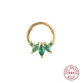 Detail of gold 925 sterling silver hinged hoop with green marquise stones and seal - Green (Single Piece)