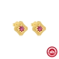 Elegant S925 sterling silver gold plated stud earrings with red square zircon bow design - Vintage Rhombus Red Stone