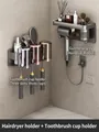 Gunmetal grey wall mounted electric toothbrush holder and hair dryer rack set - Colored Combo Set - 3 Person Hair Dryer Holder + Toothbrush Rack