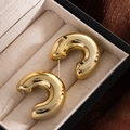 Minimalist gold bean earrings with mirror finish presented in a premium jewelry box - Gold Cylindrical C-Shape