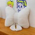 Nordic style white faux rabbit fur pillow in a soft decorative ribbon bow shape - White