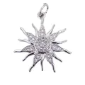 Macro detail of sunburst pendant with micro-paved cubic zirconia in a silver finish - W5799-Platinum Plated+White Zirconia