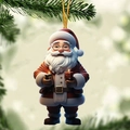 Ciondolo Babbo Natale 3D con regalo appeso a un ramo festivo di un albero di Natale - Stile con regalo e candela (1)