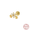 Detail of 925 sterling silver gold flower cartilage stud earring with small white gems - Single Gold-Flower Design