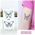 Waterproof butterfly temporary tattoo sticker with floral design and RC-778 model code - RC-778 Black Flower Butterfly