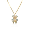 Detail of 18K gold-plated bear pendant necklace with sparkling white zircons and blue beads - Gold Blue Zirconia Bear Necklace