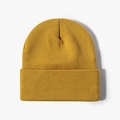 Winter mustard yellow knitted beanie hat with thick ribbed cuff for men and women - Ginger Yellow