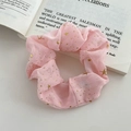 Elegant pink chiffon scrunchie with gold star sequins and floral bow accents - FQ1068F Pink Star Scrunchie