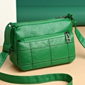 Green PU leather crossbody bag with quilted diamond pattern and adjustable strap - Style 3 Green