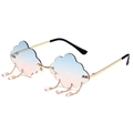 Frameless cloud-shaped sunglasses with blue-pink gradient lenses and hanging water drop charms - Gold Frame Blue Pink
