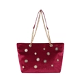 Borsa tote in velluto rosso con decorazioni in metallo e tracolla a catena dorata - Rosso