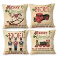 Vierteiliges Set Weihnachts-Kissenbezüge mit Nussknacker und rotem LKW Motiven - Retro Nussknacker Soldat & Auto (4er Set)