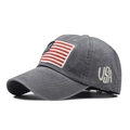 Dark grey washed cotton baseball cap with USA flag embroidery and letter stitching - Adjustable / Washed Grey