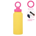 Yellow magnetic phone mount water bottle with pink lid and booster ring detail - 1 L / Rose Red + Lemon Yellow