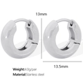 Orecchini a cerchio in acciaio inossidabile argento lucido con diametro esterno di 13,5mm e 13mm - Stile Arrotondato Liscio (EH245) / Argento