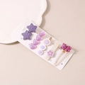 5-piece set of purple heart and star hair clips with pearls on display card - F Style-Purple Star Style