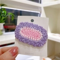 Handmade crochet hair clip in purple and pink tones with a scallop edge design - 6# Color Block Oval Pink Purple