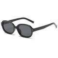 Classic black oval frame sunglasses with dark grey lenses and metal dot accents - Black