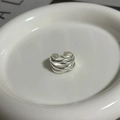 Detail of silver multi-layered adjustable onyx ring on white ceramic plate - Multi-Ring Minimalist Fashion Ring (J232)