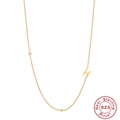 Minimalist gold S925 sterling silver H initial necklace with round cubic zirconia - Gold-H
