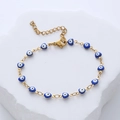 Vergoldetes Edelstahlarmband mit blauen herzförmigen Evil-Eye-Anhängern für Damen - Blaues Herz Böser Blick / Blau