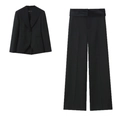 Schwarzer Damen-Hosenanzug mit Gürtel-Blazer und Weithose als Business-Zweiteiler - XS / Zweiteiliges Anzugset / Schwarz