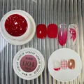 Red solid gel nail polish D04 with 5ml container and multiple effect swatches on silver foil - D04 Non-wipe Painting Red