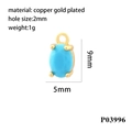 18K gold plated copper oval pendant with blue stone and micro-pave zircons 9x5mm - Gold/Blue Zirconia