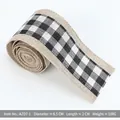 Black and white checkered linen ribbon roll with natural jute edges for gift wrapping - Black and White Buffalo Plaid Burlap Edge (2M)