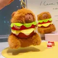 Adorable Capybara Burger plush keychain with golden lobster clasp and colorful layers - Hamburger