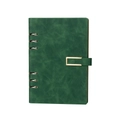 Cuaderno A5 verde oscuro de hojas sueltas con textura de cuero y hebilla dorada - Verde