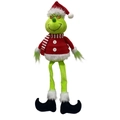 Plush Christmas tree topper Grinch ornament in Santa outfit on white background - 65X26CM / Green