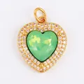 Gold-plated heart pendant featuring a large green crystal and double halo of white stones - Light Brown M847423-green