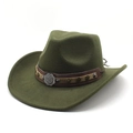 Detail of olive green wool fedora featuring a brown leather band with star metal studs - M(56-58cm) / Army Green