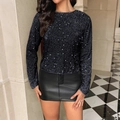 Elegantes schwarzes Damen-Langarm-Oberteil mit Pailletten und schimmerndem Finish - S / Schwarz